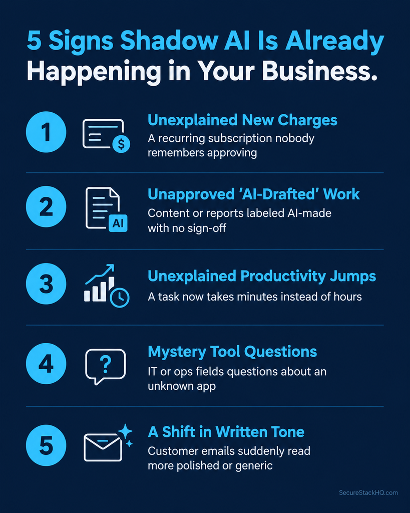 Shadow AI risk: 5 signs it's already happening in a small business — infographic
