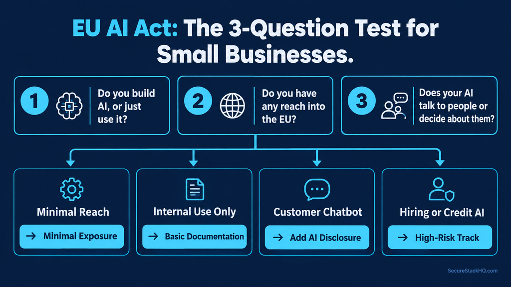 EU AI Act 3-question test for small businesses — decision flowchart